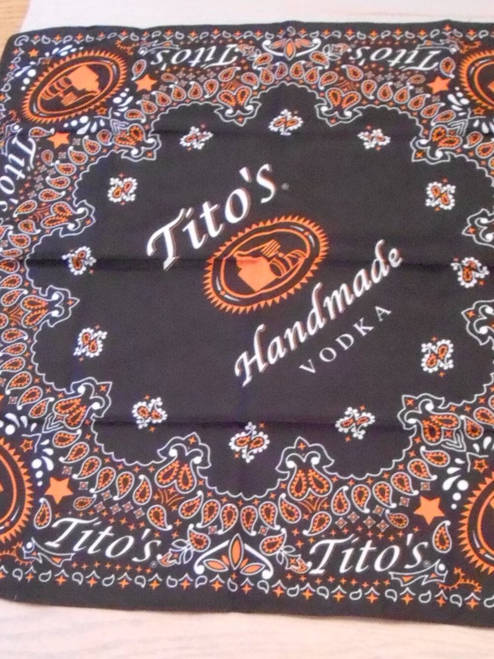 Lot of 2 Tito's Handmade Vodka Black Orange & White Paisley 21" Sq Bandanas-NIP